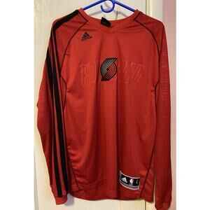 PORTLAND TRAILBLAZERS ADIDAS SHOOTING WARMUP SHIRT STRIPED LONG SLEEVE RED SZ L